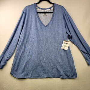 Jockey Light Blue Ribbed V‑Neck Long Sleeve Lounge Top